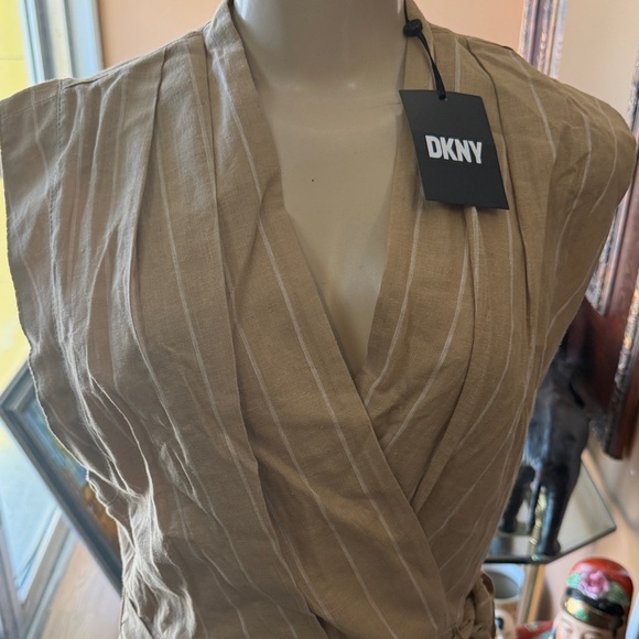 Dkny Dresses & Skirts - DKNY Beige Striped Wrap Blouse